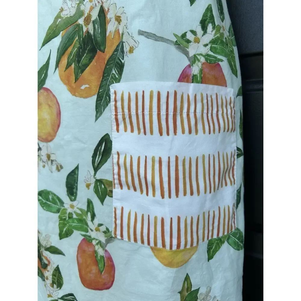 Brooke Wright Citrus Orange Print Shift Dress Size Large Cotton Pockets Resort